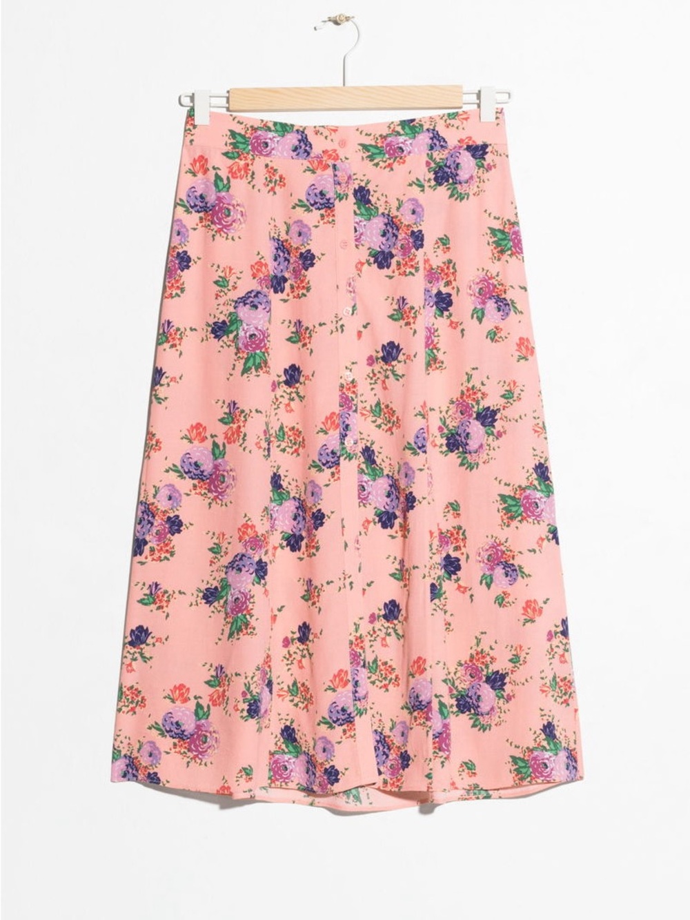 & Other Stories Peach Floral A-Line midi Skirt - Picture 4 of 9
